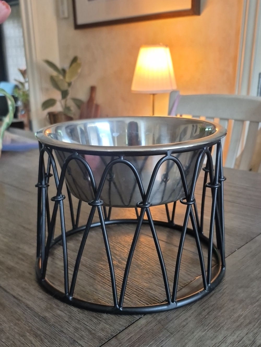 large Elevated Stainless Steel Pet Bowl with Black Metal Stand